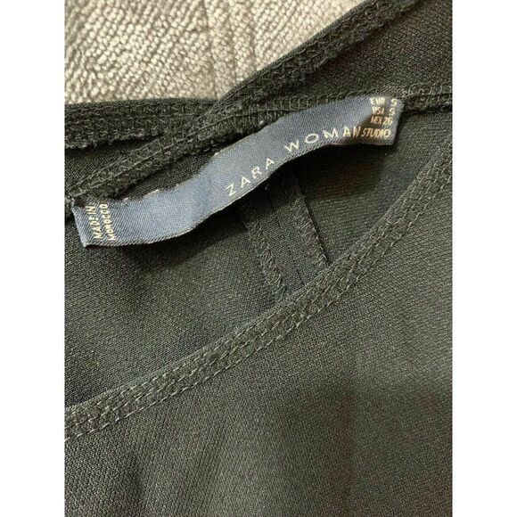 Zara Womens Long Sleeve Solid Black Side Slit Crew Neck Top Small - Picture 6 of 7